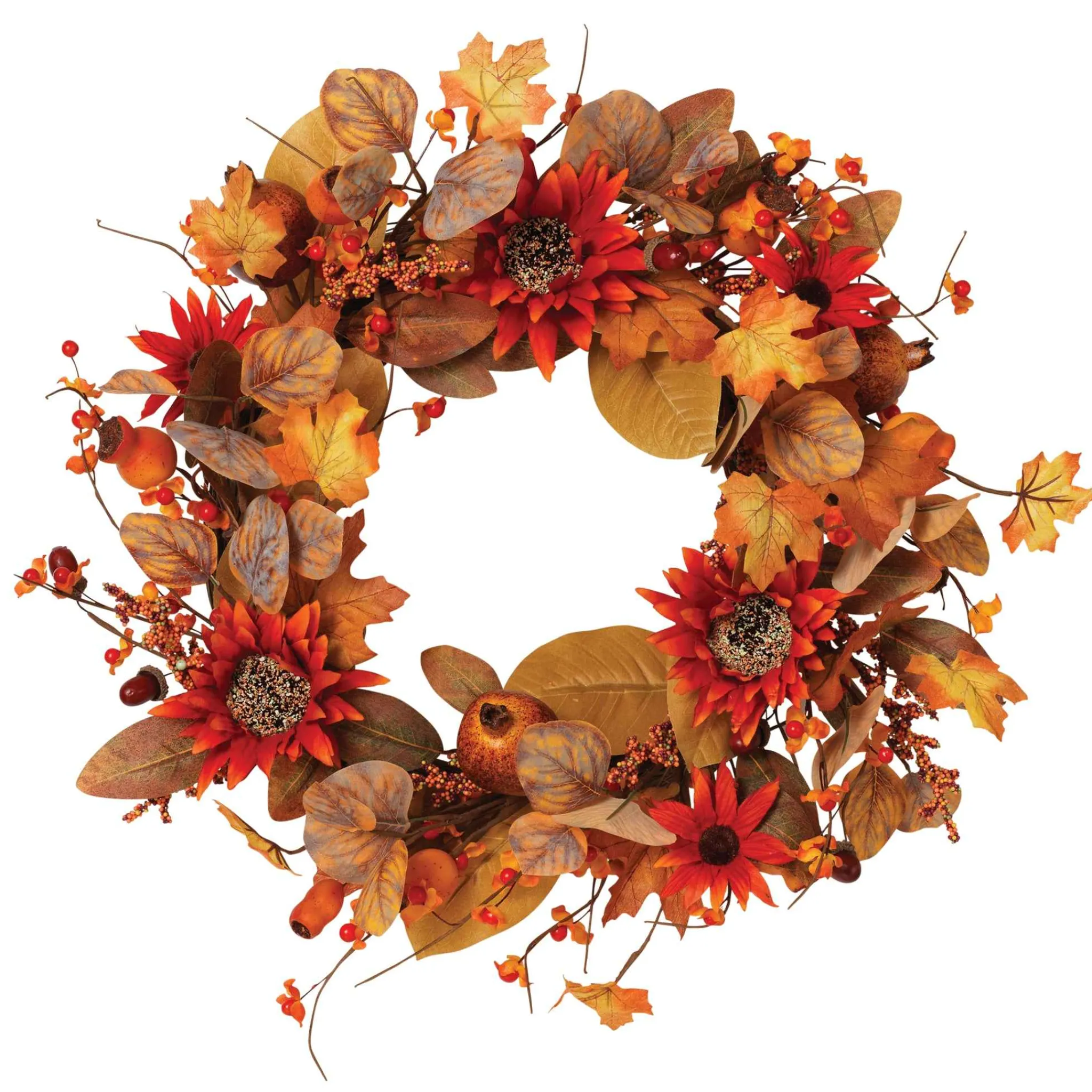 Gerson International 22 In Fall Harvest Autumn Wreath With Berries And Sunflowers