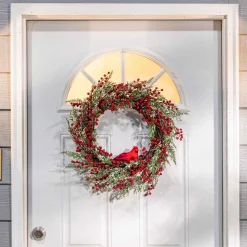 Gerson International 24 Inch Winter Holiday Wreath With Red Berries And Cardinal
