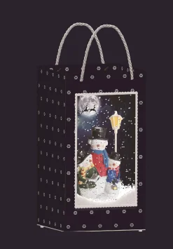 Arys Imports Blue Snowing Square Handbag With Snowman