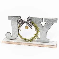 Gerson International Farmhouse Joy Wood And Metal Tabletop Christmas Decor Sign