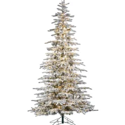 Gerson International 9Ft Pre-Lit Flocked Mountain Pine Christmas Tree With Dual Color 8-Function Changing Micro Led Lights