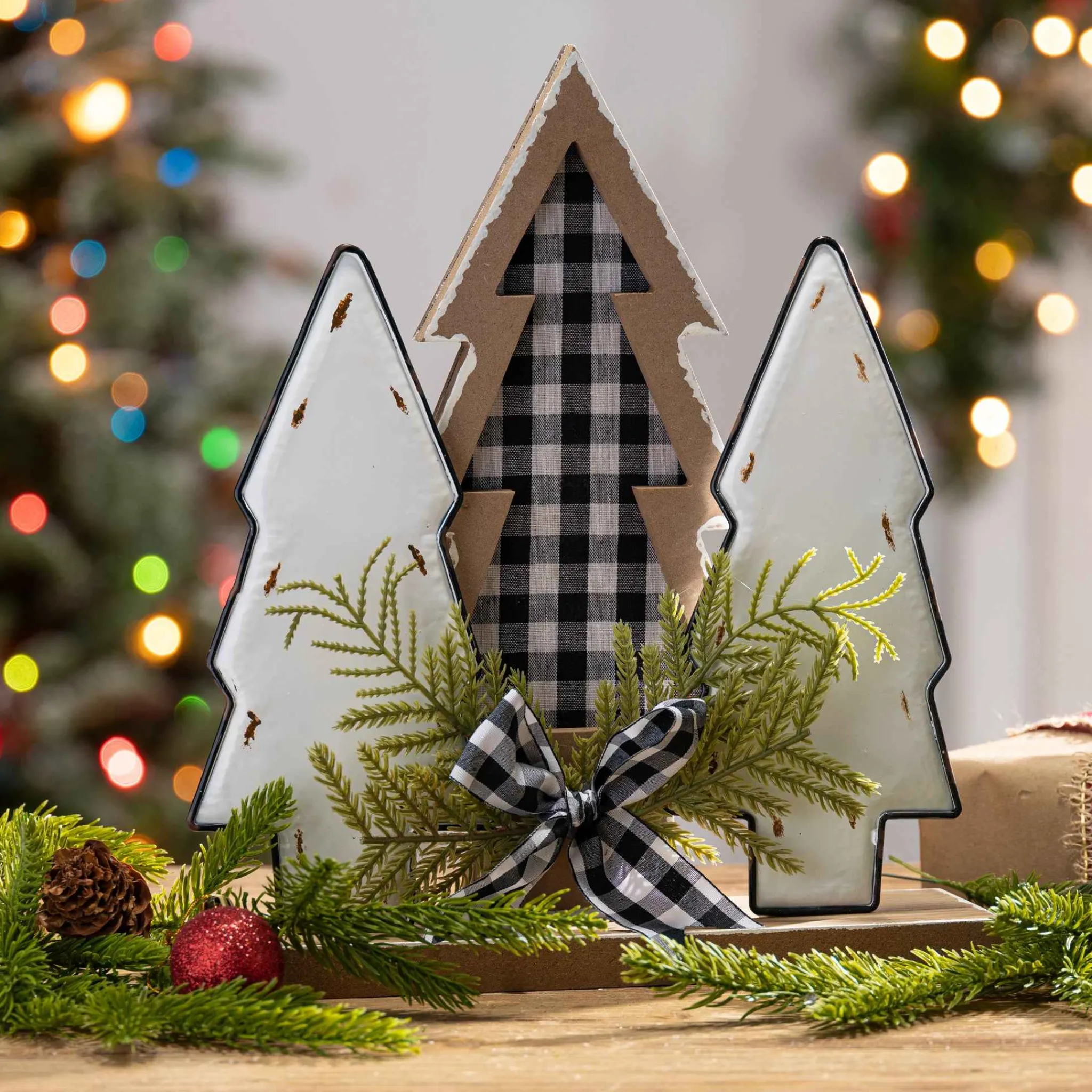 Gerson International 12-In H Wood Holiday Trees With Pine & Bow Accent