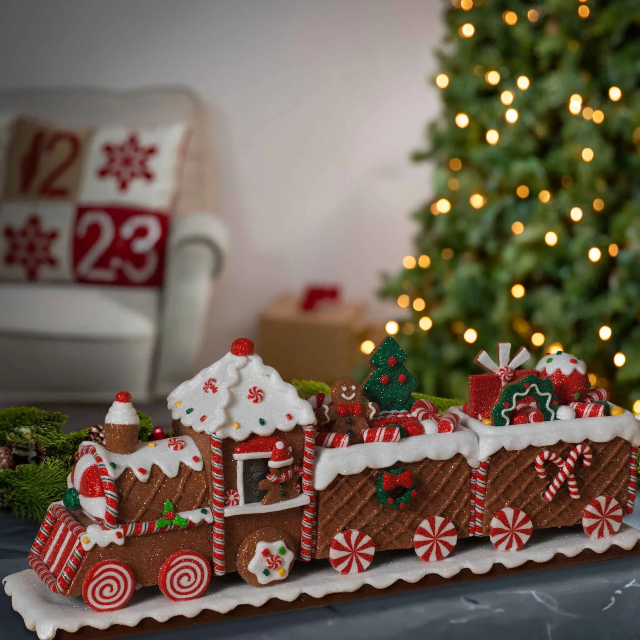 Gerson International 19.5In L Whimsical Gingerbread Christmas Train Tabletop Accent