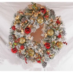 Puleo International 30In Pre-Lit Flocked Fairfield Wreath In Warm White #114-Fgf1-30Wblw07