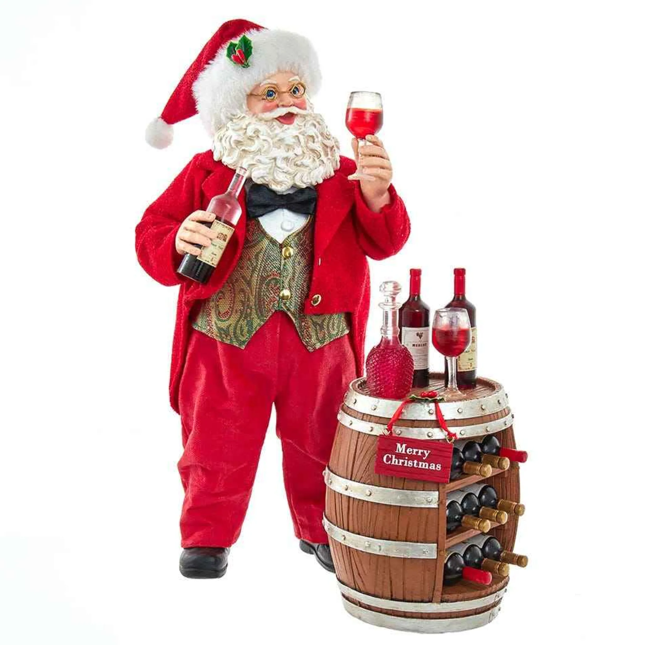 Kurt Adler 10.5-Inch Fabriche Wine Tasting Santa, 2 Piece Set