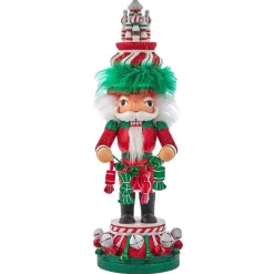Kurt Adler 15-Inch Hollywood Nutcrackers™ Red, White And Green Candy Tower Hat Nutcracker