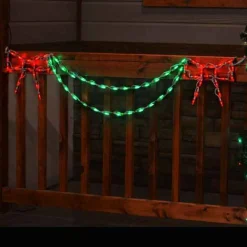 Brite Ideas Led Bow With Garland End Piece (Red/Green) #Led-Ban54