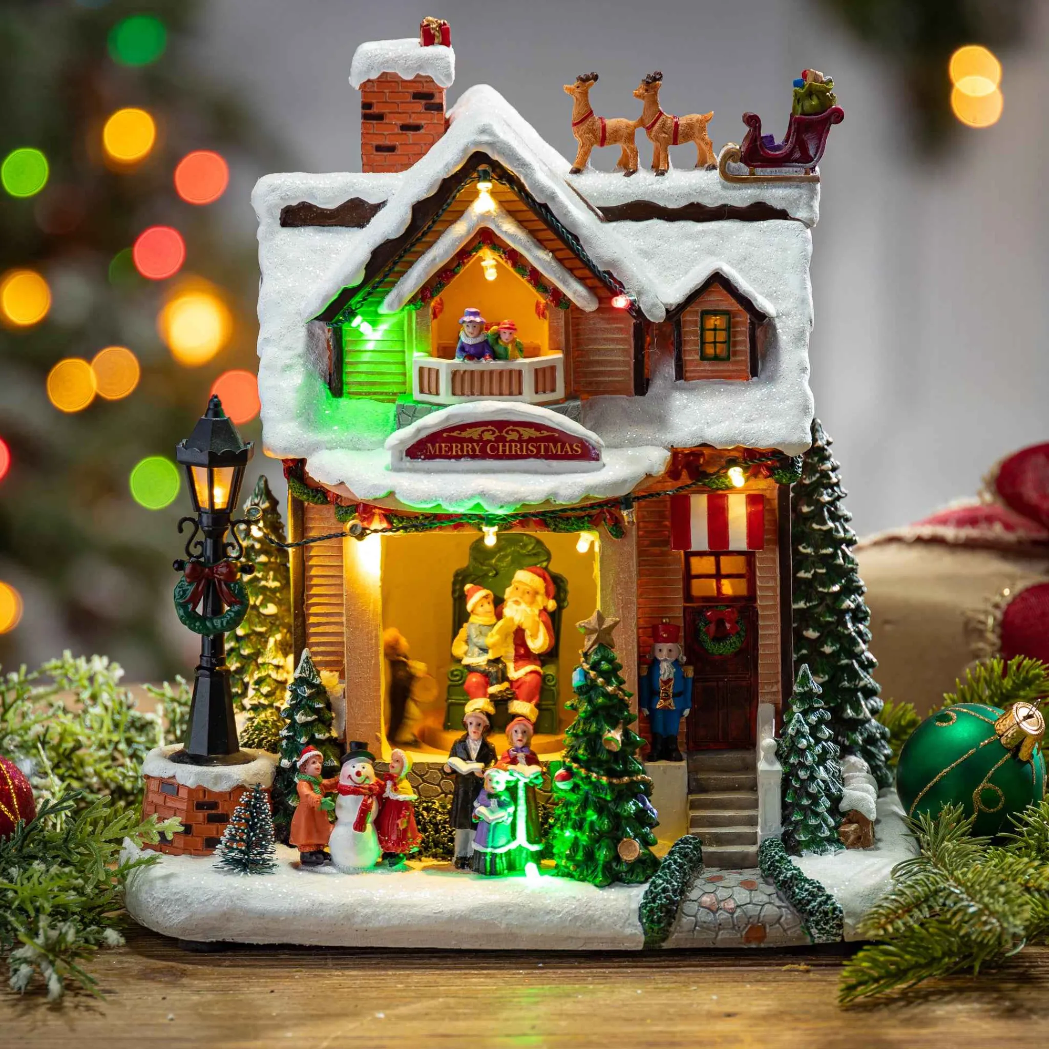 Gerson International Lighted Musical Christmas Holiday House With Moving Scene