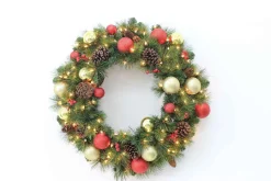Puleo International 30In Pre-Lit Fairfield Flocked And Decorated B/O Wreath With Warm White Led Lights #114-Fgg1-30Wblw07