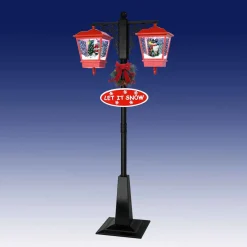 Arys Imports Red And Black Snowing Outdoor Double Street Lamp With Santa And Snowman