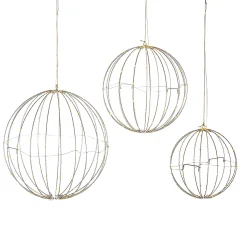 Gerson International Set Of 3 Whimsical Lighted Metal Spheres, Warm White Leds