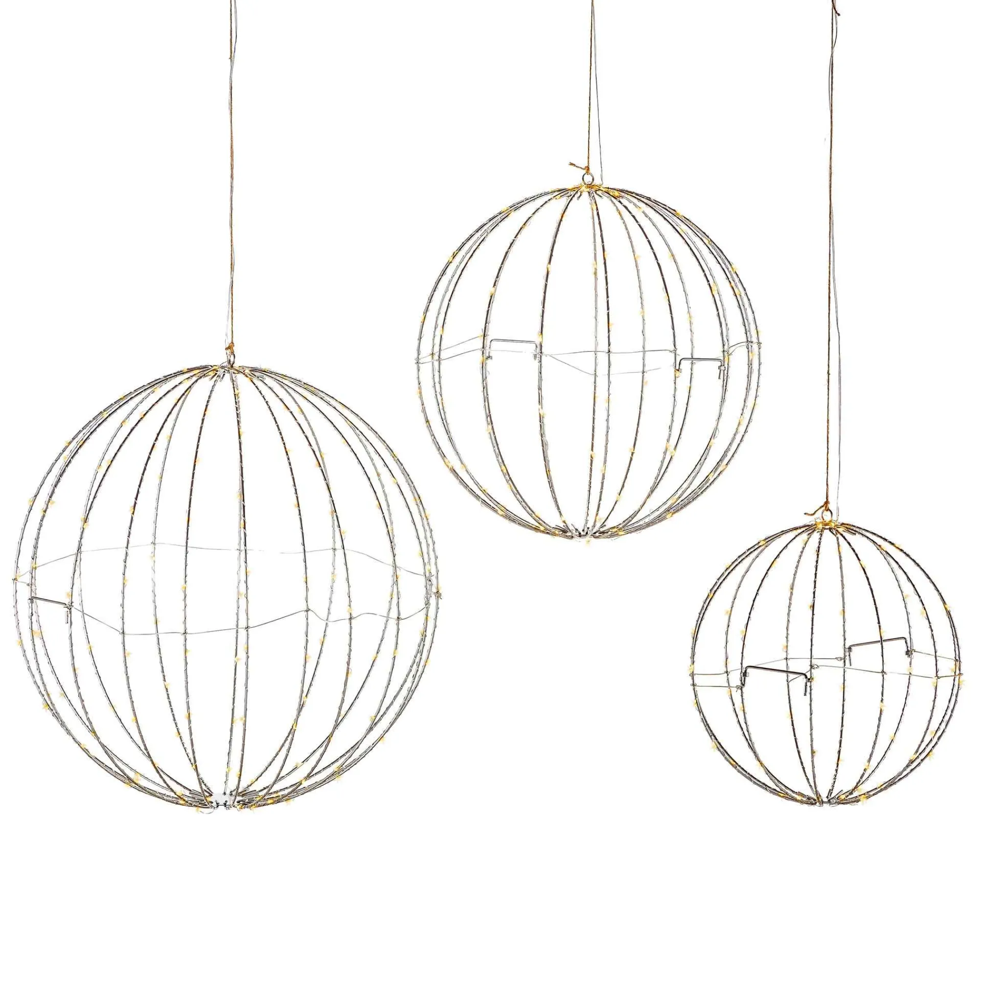 Gerson International Set Of 3 Whimsical Lighted Metal Spheres, Warm White Leds