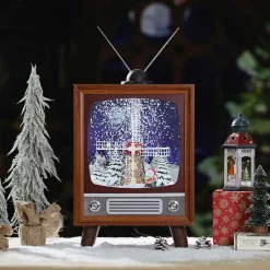 Arys Imports Snowing Antique Tv With Windmill