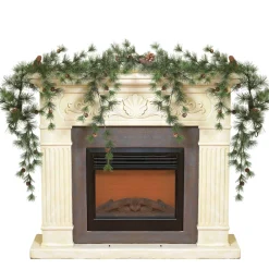 Gerson International Snowy Ming Pine Garland With Drooping Branches And Pinecones