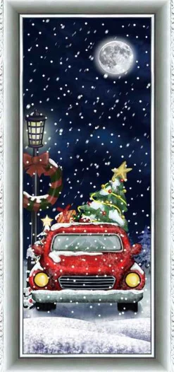 Arys Imports White Frame Snowing Wall Plaque With Red Car